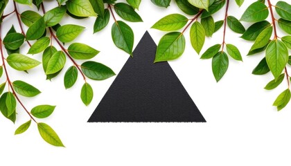 Minimalist Black Triangle with Green Leaf Frame