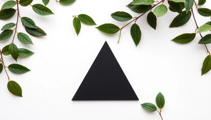 Minimalist Black Triangle with Green Leaves Border