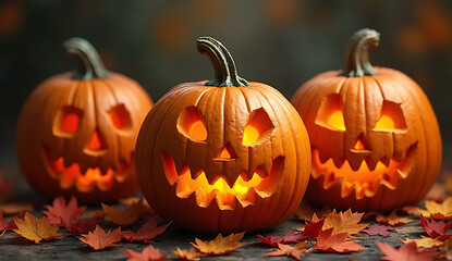 3d Jack o Lantern, three pumpkins