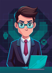 Tech-savvy businessman working on laptop.