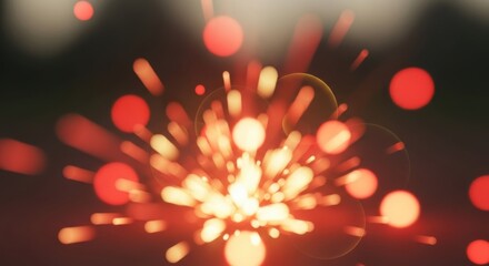 Abstract burst of red and yellow sparks with bokeh effect
