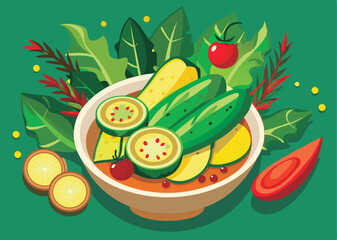 Colorful vegetable bowl with vibrant greens.