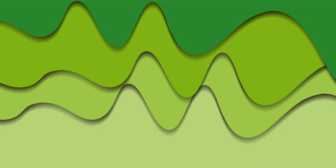 Paper cut Abstract art background 3d layer green color symbol eco bio engineering, natural product.Template green landscape texture with wavy lines pattern.Vector cover,flyer,banner, poster, wallpaper
