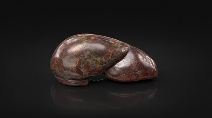organic clay sculpture of liver resting on reflective surface artistic medical representation illustration concept scene visual for commercial design use high detail quality stock image illustration