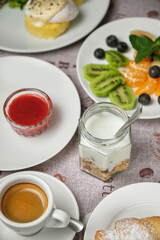 Delicious breakfast spread with various fresh and healthy options.