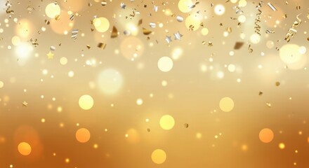 Golden bokeh and confetti background for festive celebrations and events