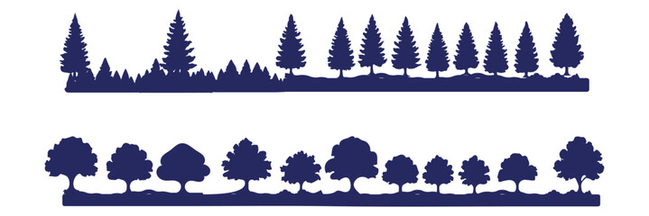 Collection of diverse black silhouette forest tree lines and natural landscape elements © TRENDING VECTOR ART3