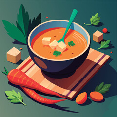 Vector illustration of a Creamy soup with vegetables.