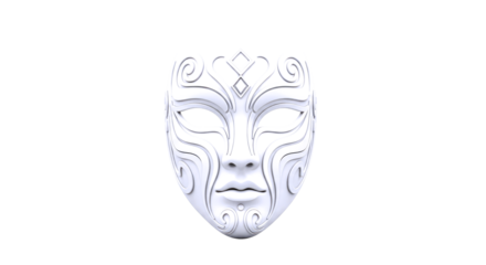 elegant white venetian mask intricate 3d model for festive designs, isolated on transparent background
