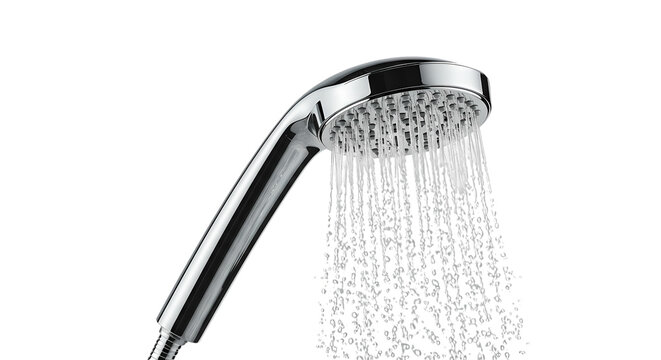 Closeup of a Modern Shower Head with Water Flowing Bathroom Fixture Detail isolated on transparent background