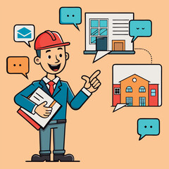 Smiling Architect Presenting Building Plans.