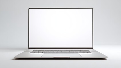 Fototapeta premium Sleek silver laptop on a plain white surface