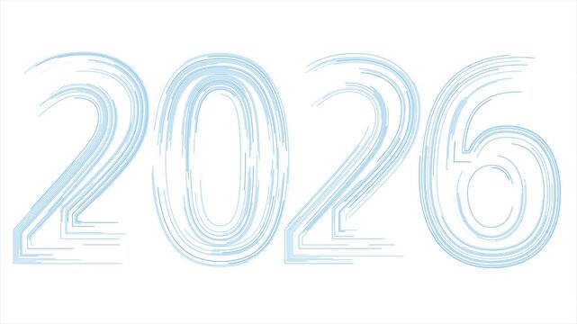 Abstract blue line typography of 2026 New Year in modern futuristic style. Video animation Ultra HD 4K 3840x2160