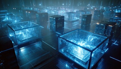 Futuristic server room.  High-tech boxes