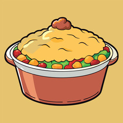 Cheesy. colorful casserole in a pot.