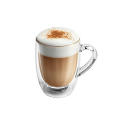 Obraz premium Aromatic cappuccino delight served in clear glass with cinnamon sprinkles on top isolated
