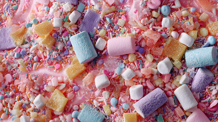 Delightful candy explosion with colorful marshmallows and sprinkles for your sweetest designs, perfect for bakery ads or fun dessert creations