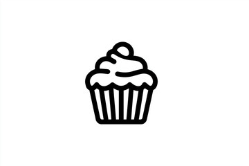 Minimal Line Icon of Cupcake – Bold Outline Vector on White Background