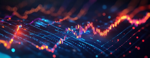 Colorful Financial Data Visualization Showing Stock Market Trends With Vibrant Bars and Lines