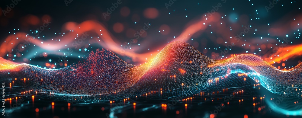 Wall mural digital wave patterns in vibrant colors showcasing technological abstract art
