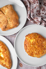 Delicious baked goods on white plates