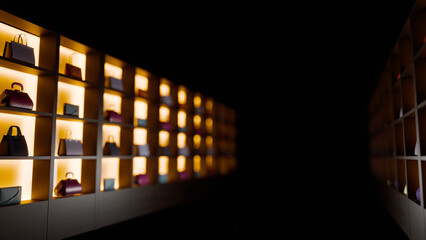 格子状のラックに高級なブランドバッグが陳列されているイメージ
