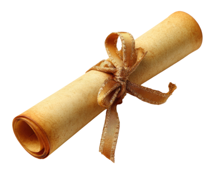Aged parchment scroll tied with ribbon
