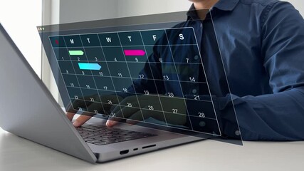 Managing a scheduled meeting.Businessman manages time to work efficiently and on time on all projects. Calendar work schedule, business plan concept.	