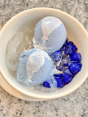 Creamy lavender ice cream coconut milk tapioca pearl crushed ice dessert bowl sweet treat refreshing chilled summer dessert gourmet