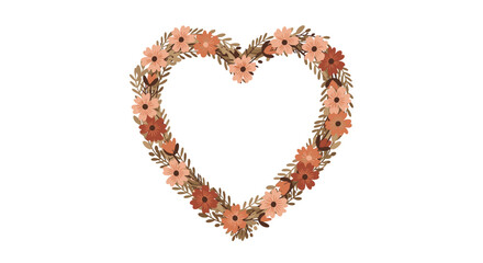 Obraz premium Floral heart frame with pink flowers and green leaves on white background 