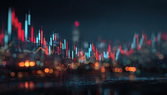 Abstract cityscape with financial data overlay (1) - Powered by Adobe