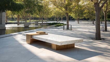 Modern bench in a park setting