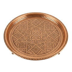Fototapeta premium Stunning copper tray showcases intricate Islamic geometric patterns and traditional craftsmanship