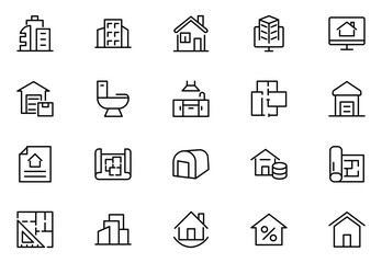 Real estate line icons collection. Big UI icon set in a flat design. Thin outline icons pack. Vector illustration