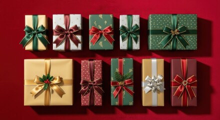 A collection of beautifully wrapped gift boxes with festive ribbons and bows