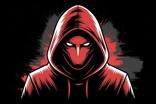 Masked Hacker in Red Hoodie with Shadowed Face – Cybersecurity Threat Concept