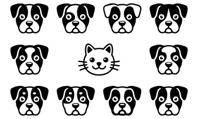 Vector Illustration of Dog and Cat Faces – Cute Pet Silhouette Icons