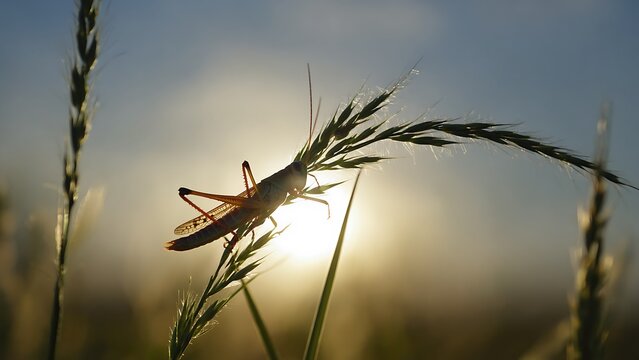 Grasshopper silhouette at sunset