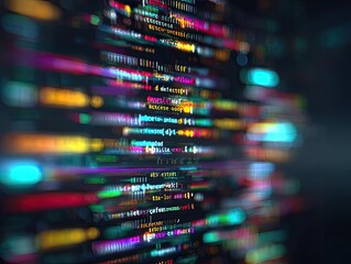 Abstract computer code with blurred, vibrant colors
