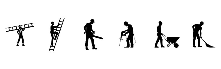 Naklejka premium Silhouettes of Laborer Tools