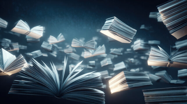 paper book pages turning into e-ink display sheets mid-air educational technology advancement illustration concept scene visual for commercial design use high detail quality stock image illustration c