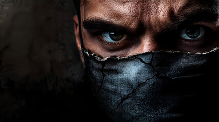 A man with a cracked mask covering his face, but behind it, there is only an empty void