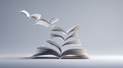 paper book pages turning into e-ink display sheets mid-air educational technology advancement illustration concept scene visual for commercial design use high detail quality stock image illustration c