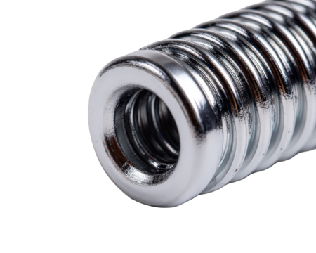 Close-up of a Chrome Bolt Spring on White Background