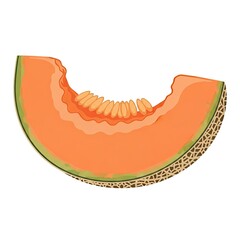 Fototapeta premium Flat vector illustration of a cantaloupe melon slice, simple clean vector design, bright natural colors, isolated on white, stock illustration style.