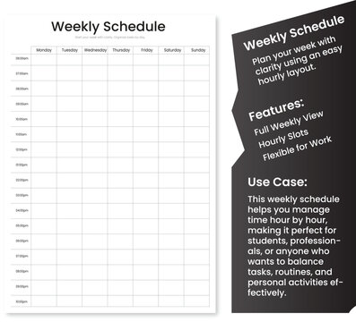 schedule,weekly,grid modern flat vector illustration for structured planner design vector graphic for productivity app