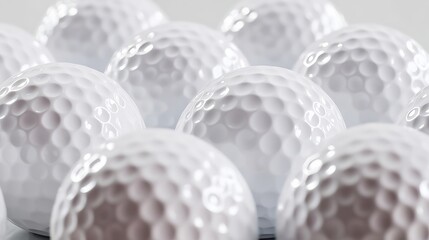 Numerous identical golf balls closely packed together,