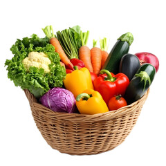 Fresh Vegetables in a Basket isolated on a transparent background.