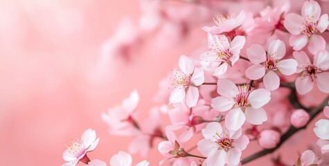 Obraz premium Beautiful Cherry Blossoms Bloom in Spring Against a Soft Pink Background in a Park Setting