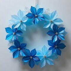 Blue translucent floral wreath art high resolution image